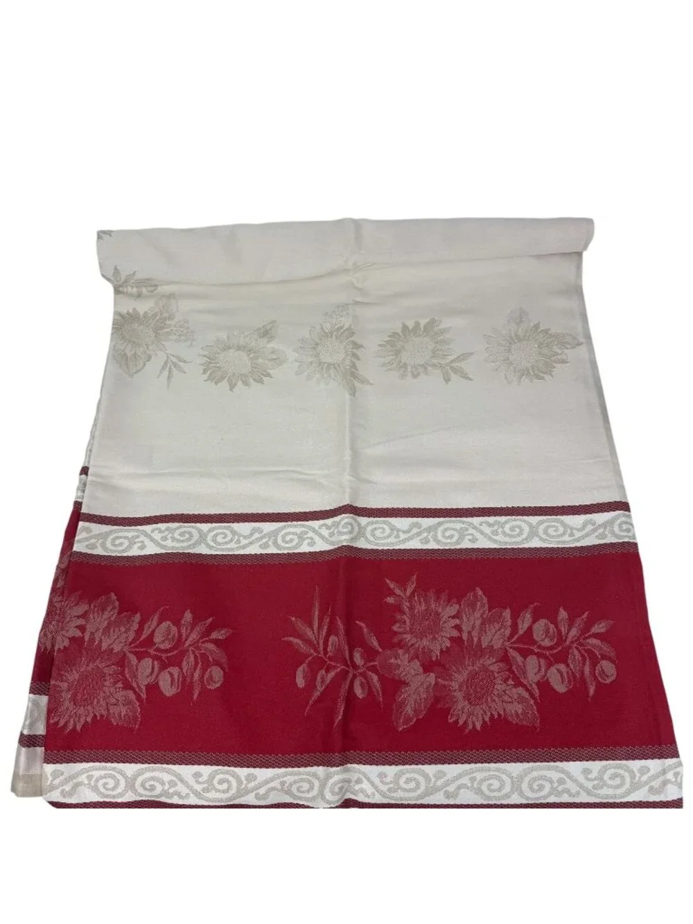 JLP Provence French Jacquard Cream Red Maroon Tablecloth Sunflowers Olives